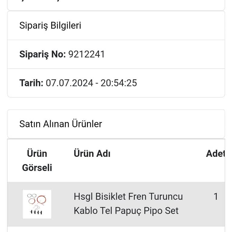 Hsgl Hasgül Ticaret Bisiklet Fren Takımı Sipariş Ettim Ulaşamıyorum