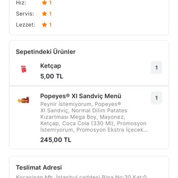 Popeyes Lüleburgaz Hürriyet Eksik Sipariş İlgilenilmedi