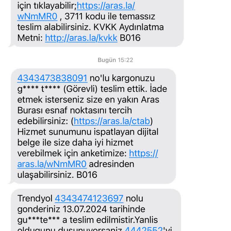 Aras Kargo Kargom Teslim Edilmedi.