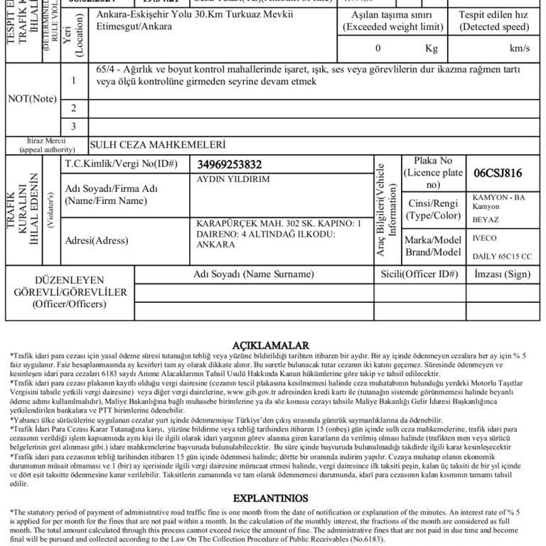 Ulaştırma ve Altyapı Bakanlığı Kantar Cezasının Silinmesi