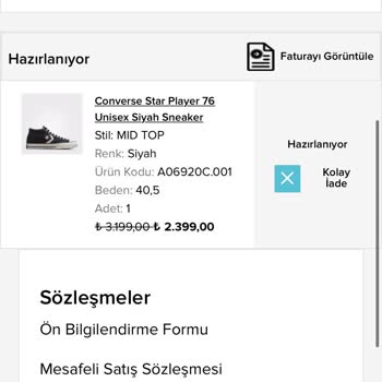 Converse Türkiye Online Kargo Sorunu