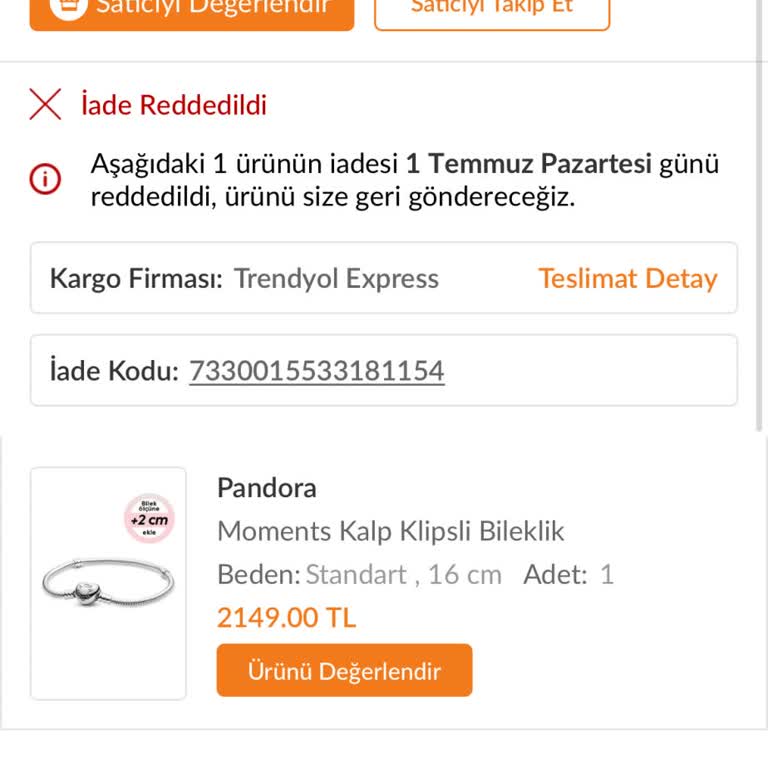 Trendyol'dan Pandora Bileklik İadesi Kargoda Kayboluşu Mağduriyetim