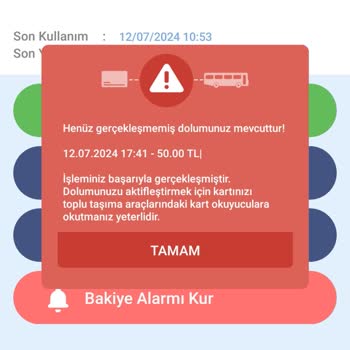 Kent Kart Dolumu Yaptığım Halde Yetersiz Bakiye Diyor