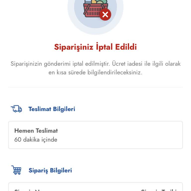 Şok Market Siparişi Göndermedi