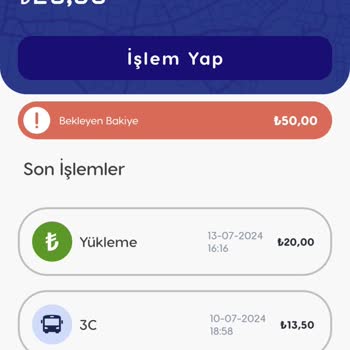BURULAŞ Mobil Yüklemede Karta Bakiye Geçmiyor