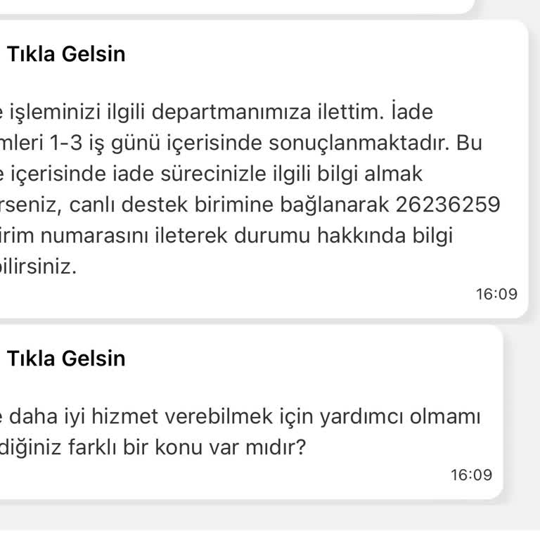 Tıkla Gelsin Para İademi Gerçekleştirmiyor.