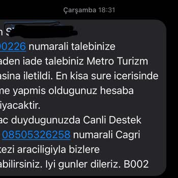 Metro Turizm Para İadesi Yapmıyor