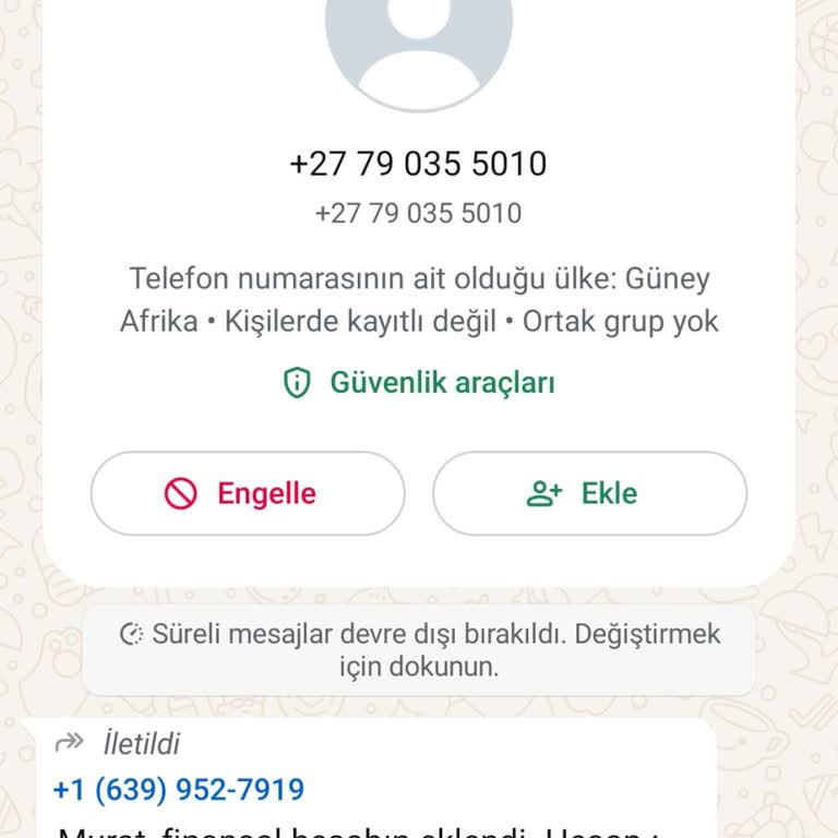 WhatsApp +27 79 035 5010 Numaralı Telefondan Telefonuma Gelen WhatsApp Mesajı