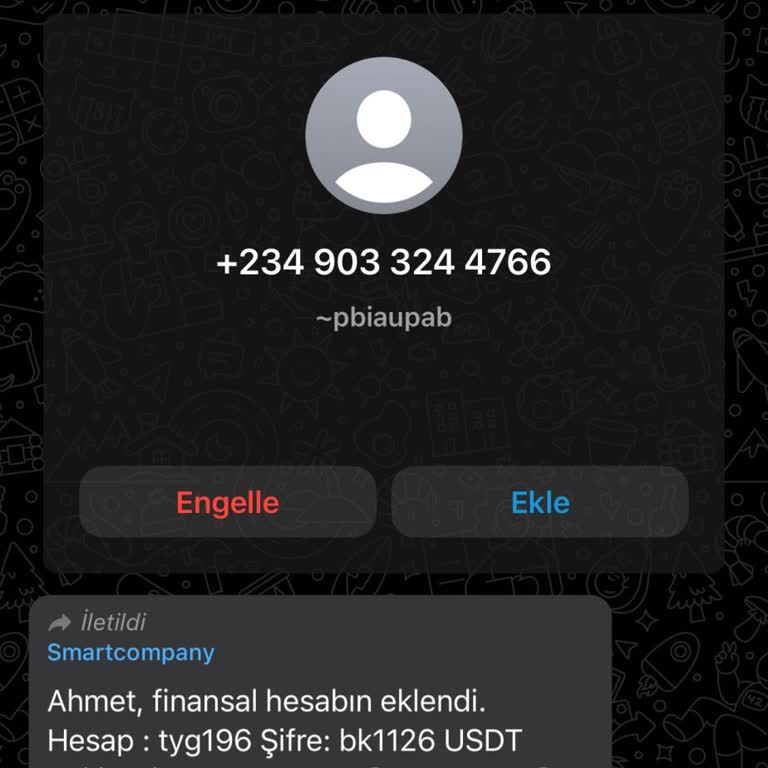 WhatsApp Finansal Hesabın Eklendi Mesajı.