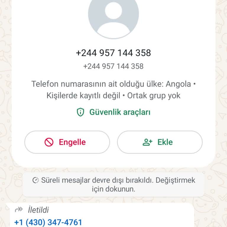 WhatsApp Görselde Kanıt Sunduğum Sahte Numaradan Şüpheli Mesaj