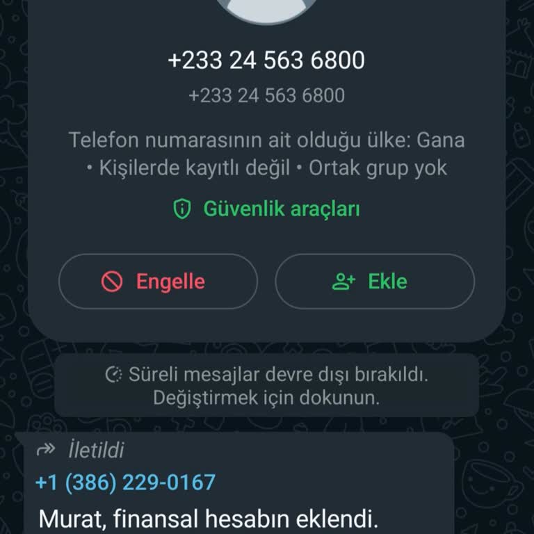 WhatsApp'tan Finansal Hesap