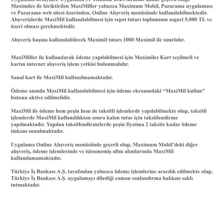 Maximiles Black Kart Kullanımında Haksız Alt Limit Uygulaması