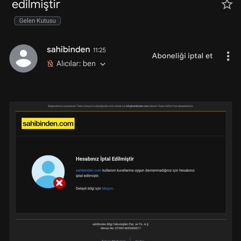 Sahibinden.com Hesabımı Sebepsiz Yere İptal Etti