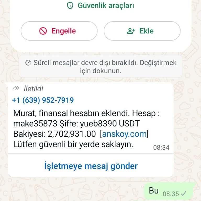 WhatsApp Bilinmeyen No'dan Gelen Mesaj
