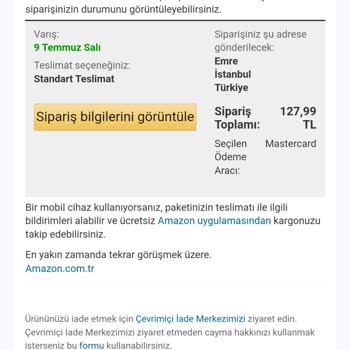 Amazon Sipariş Sonrası Teslimat Sorunu Ve İptal Talebi