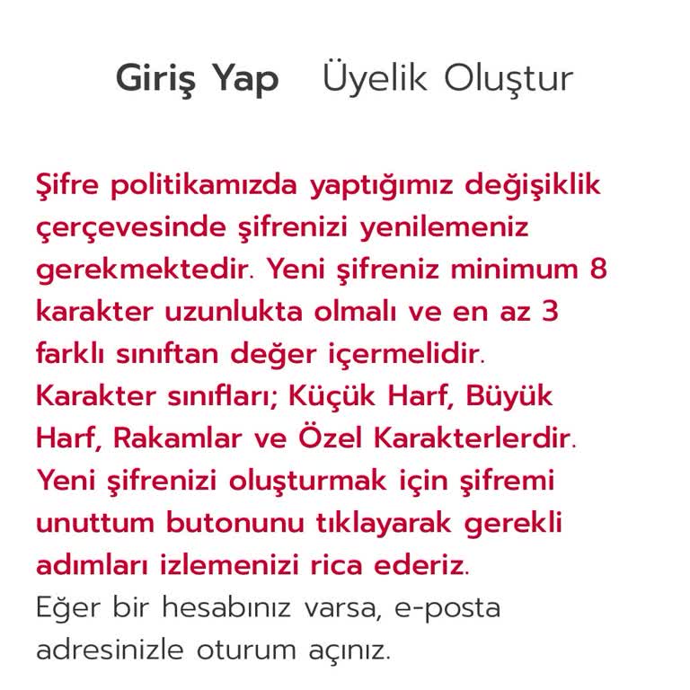 Rossmann Şifre Güncelleme Kabul Etmiyor