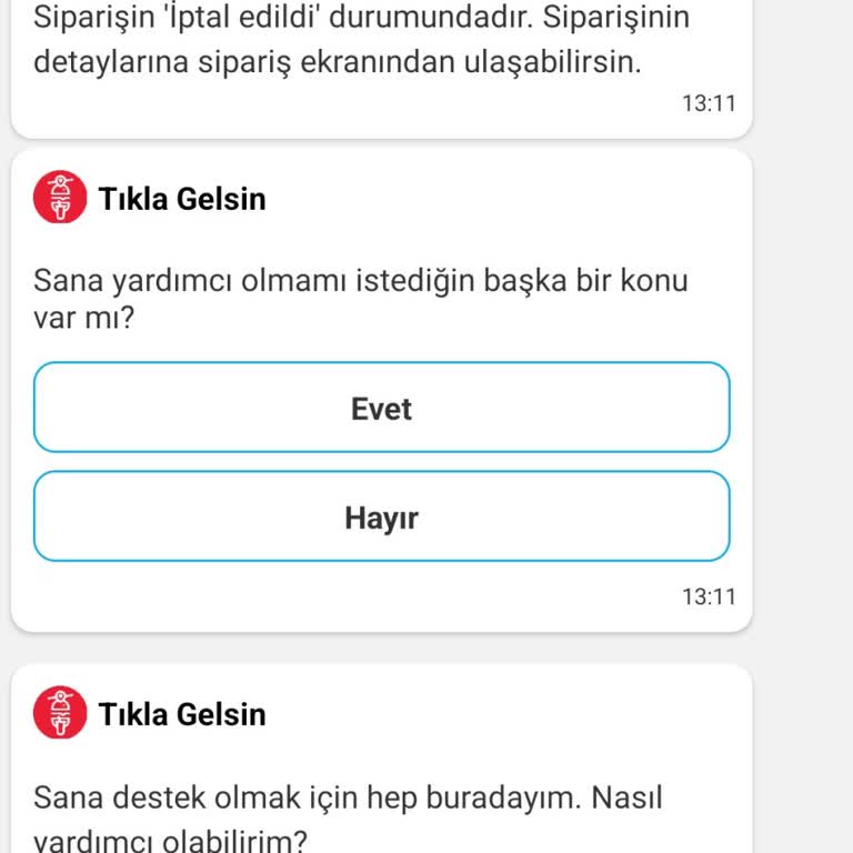 Tıkla Gelsin Ac Bıraktı. Siparişim Bilgisiz İptal Edildi