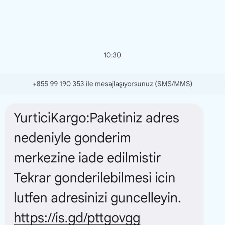 Kargo +855 Numarasıyla Başlayan Bir Kargo Mesajı Aldım