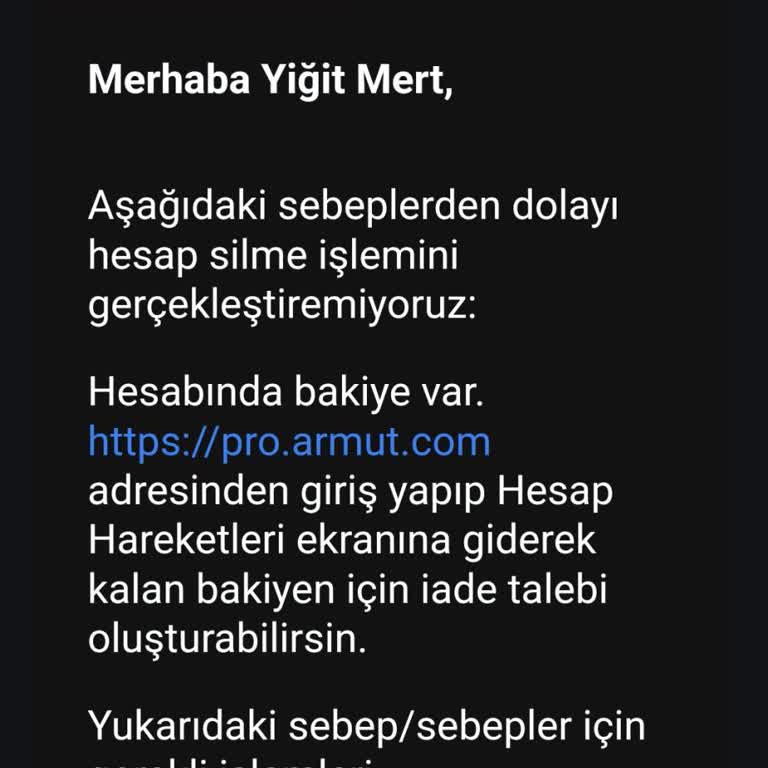 Armut Hesabımı Silemiyorum, Para İadesi Talebi Oluşturmak İstiyorum.