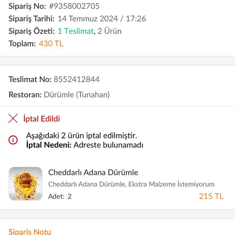 Trendyol Yemek'te Sipariş İptali Ve İade Sorunu