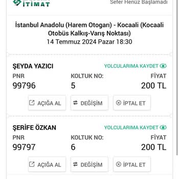 Sakarya İtimat Bileti Aldığımız Saat’de Değişiklik