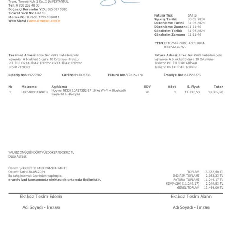 Hoover Kurutma Makinesi Garanti Süreci Sorunu