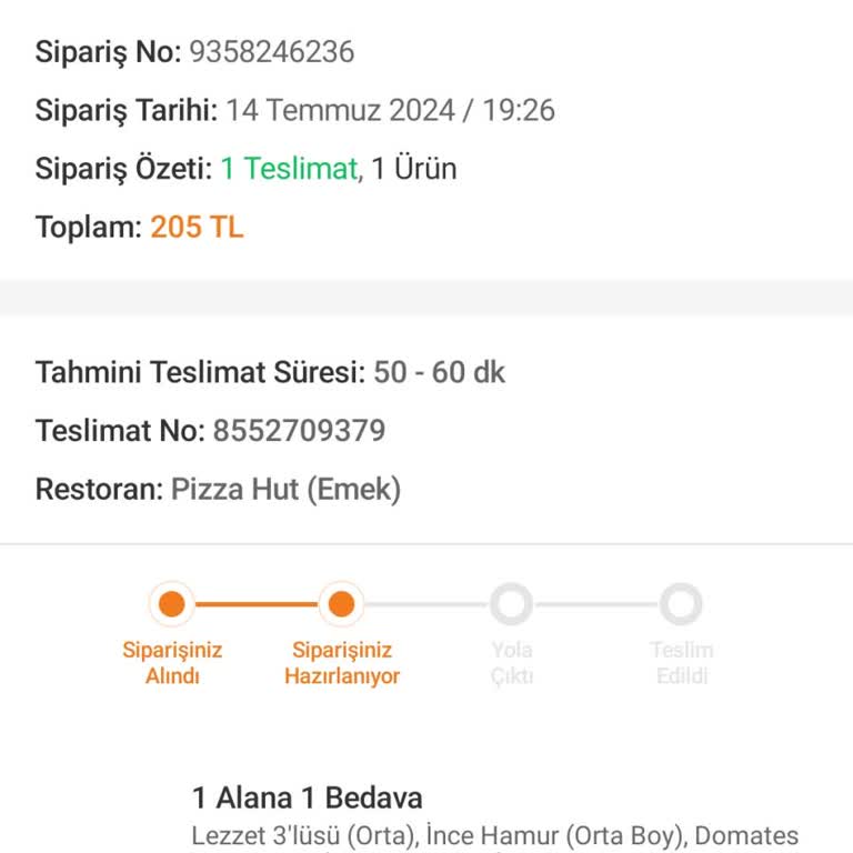 Pizza Hut Trendyol GO Yemek Siparişi Gelmedi
