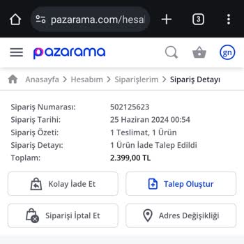 Pazarama Sitesi Aldığım Vantilatörün Para İadesini Yapmadı.