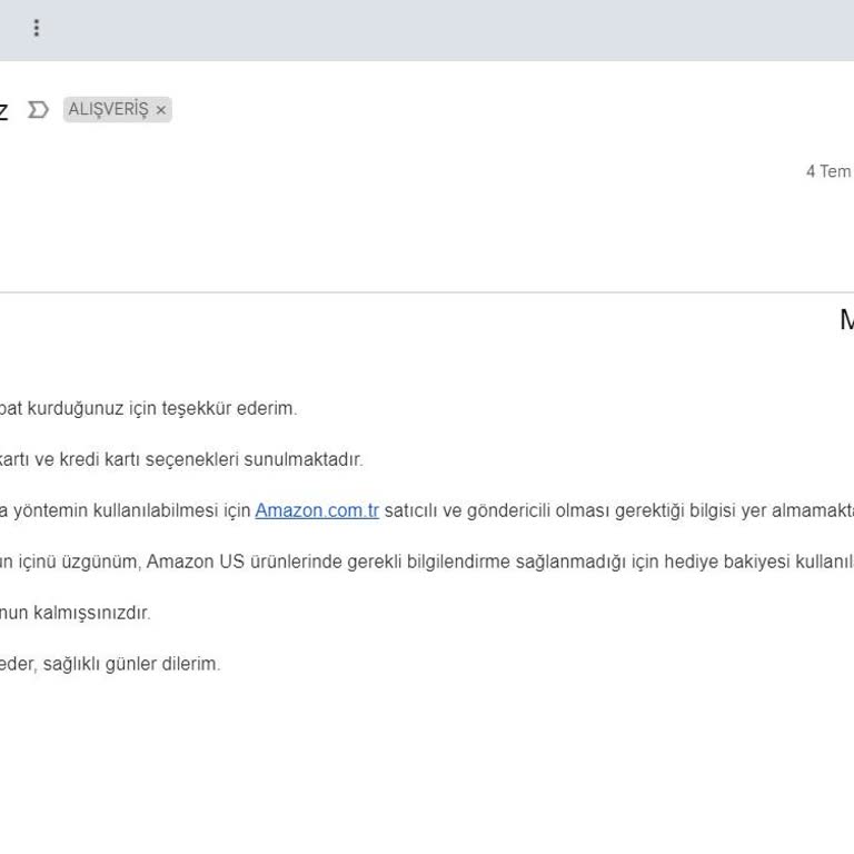 Amazon Türkiye Hediye Çeki Kullanım Problemi