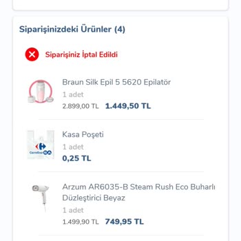 Carrefour SA Online Market Marmara Park Mağazasından Teslim Edilemeyen