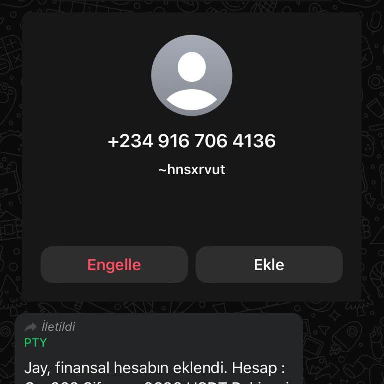 WhatsApp Üzerinden Gelen "Jay, Finansal Hesabın Eklendi" Mesajı