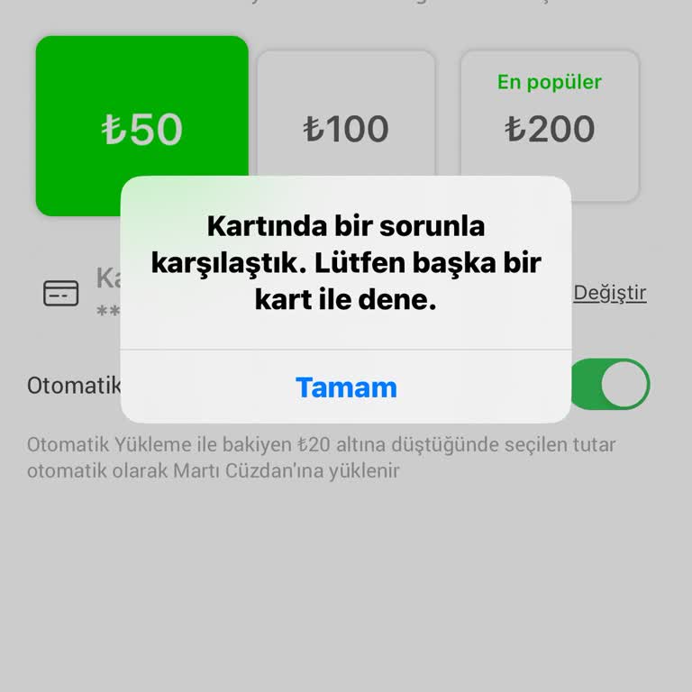 Martı Lütfen Başka Bir Kart İle Deneyiniz Sorunu