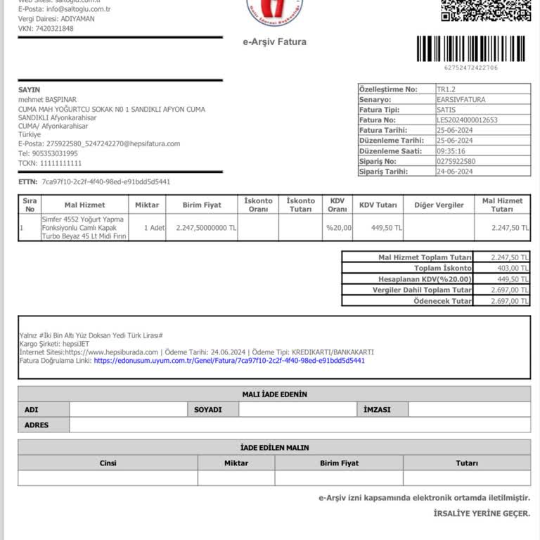Yeni Aldığımız Simfer Midi Fırın Çalışmıyor: Ücret İadesi Veya Değişim Talebi