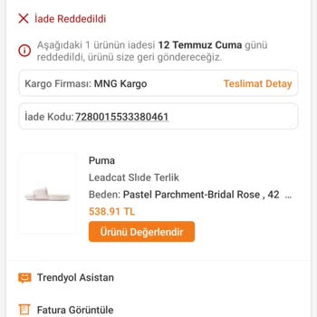 Trendyol Puma Terlik Yırtıldı İadem Reddedildi