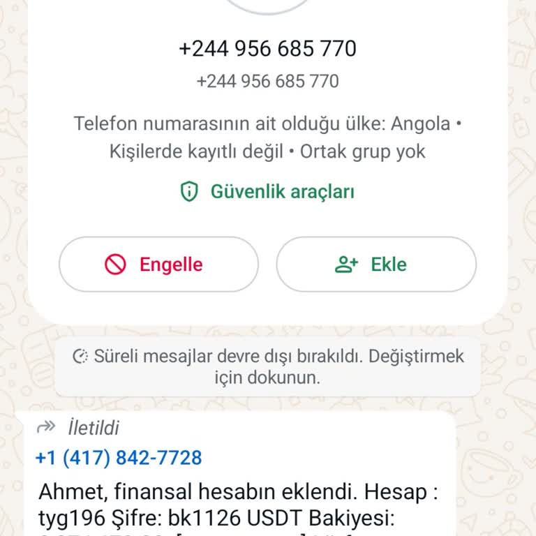 WhatsApp Kişisel Bilgi Paylaşımı