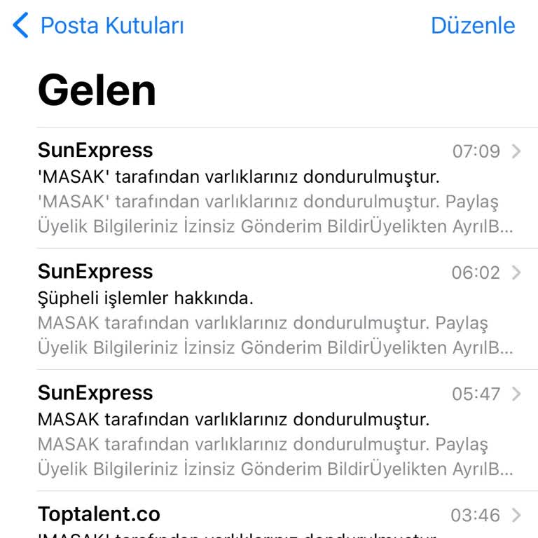 Toptalent.co Ve Sunexpress Tarafından Gelen MASAK Maili!