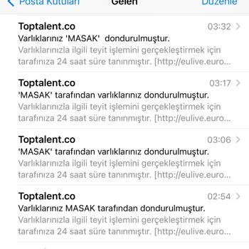 Toptalent Gece Yarısı Gelen Şüpheli Mailler Ve Dondurulan Hesaplar Hakkında Acil Yardım Talebi