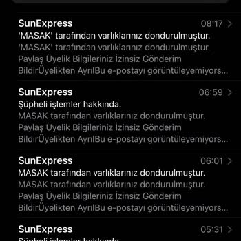 Sunexpress-Binance-MASAK Tarafından Varlıklarınız Donduruldu Maili