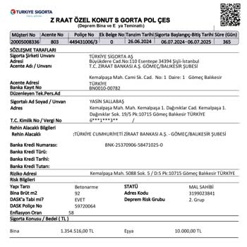 Türkiye Sigorta Ziraat Bankası Konut Sigortası İptali