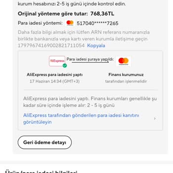 Aliexpress Para İadesi Sorunu Geri Ödememi Almadım.