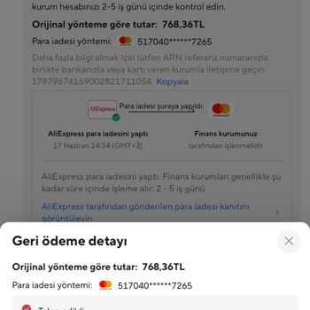 Aliexpress Para İadesi Sorunu Geri Ödememi Almadım.