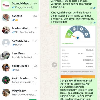 Otomobildepo.com Sipariş Edilen Parça Yerine İlgisiz Farklı Parçanın Gönderilmesi.