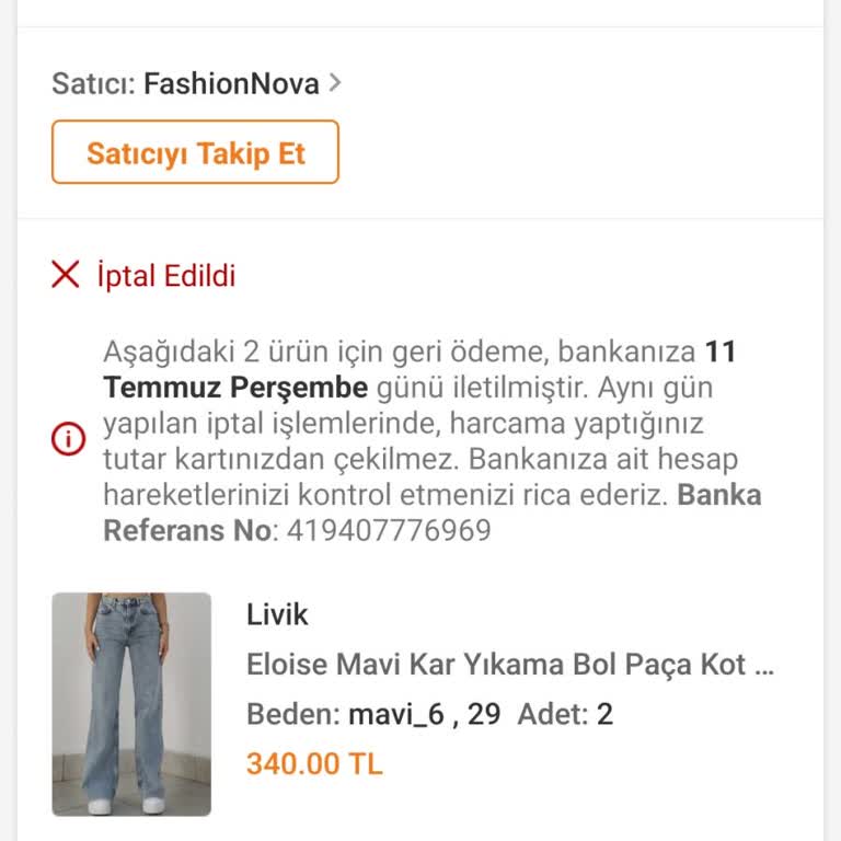 Trendyol Ziraat Bankası Para İadesi Yapılmasını Talep Ediyorum