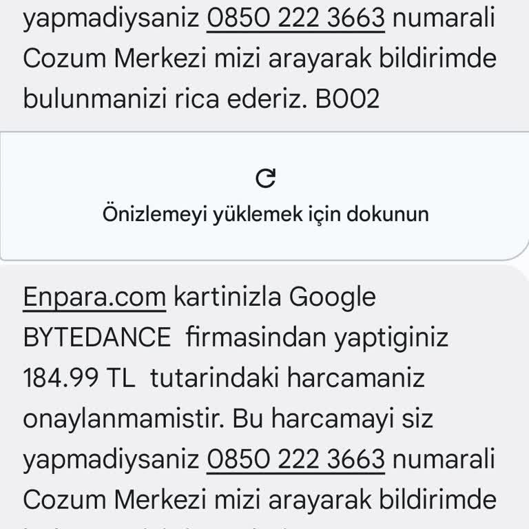 Enpara (Banka Kartı) Kartınızla Yapılan İşlem Onaylanmamıştır.