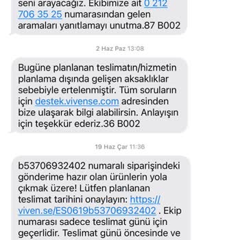 Vivense 9 Nisan Tarihli Siparişimi Teslim Etmiyor