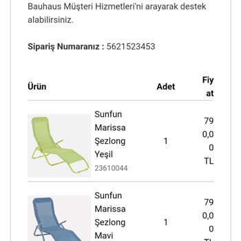 Bauhaus Şezlonglarında Defolu Ürün Ve Kötü Müşteri Hizmeti