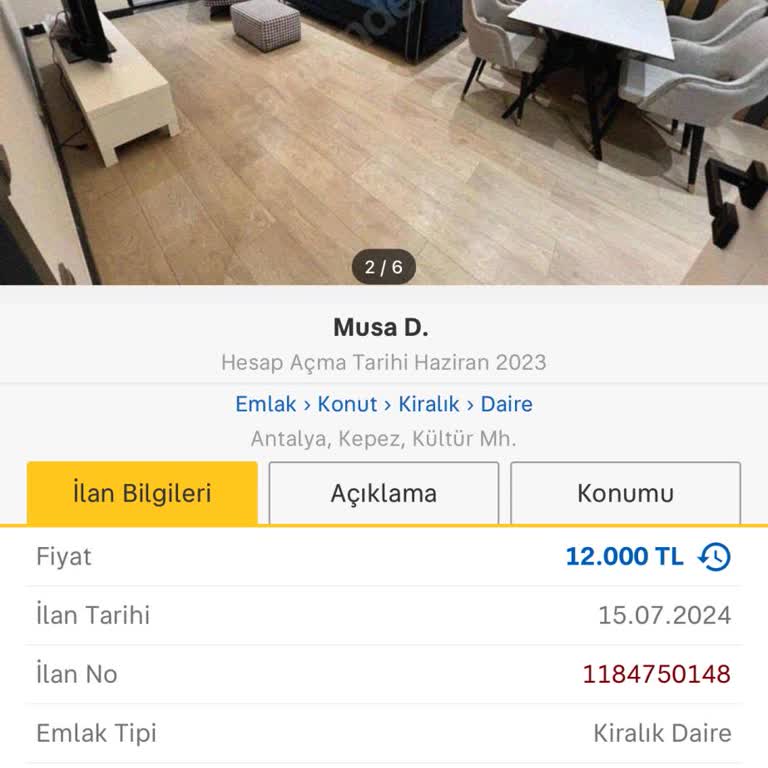 Sahibinden Antalya Kültür Sahte İlan