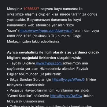 Pegasus Müşteri Hizmetleri Hatası!