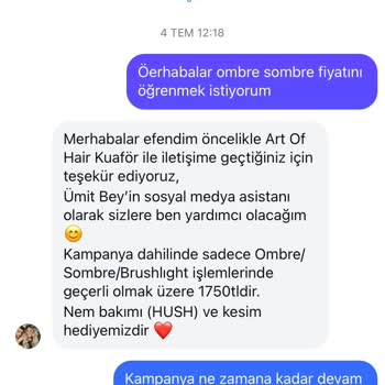 Art of Hair Beşiktaş Başka Bir Ücrette Anlaşıp Gittiğimde İki İki Buçuk Katını İstediler