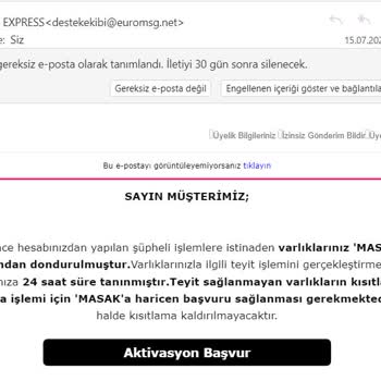 Sunexpress Binance MASAK Varlıklarınıza El Konuldu Maili